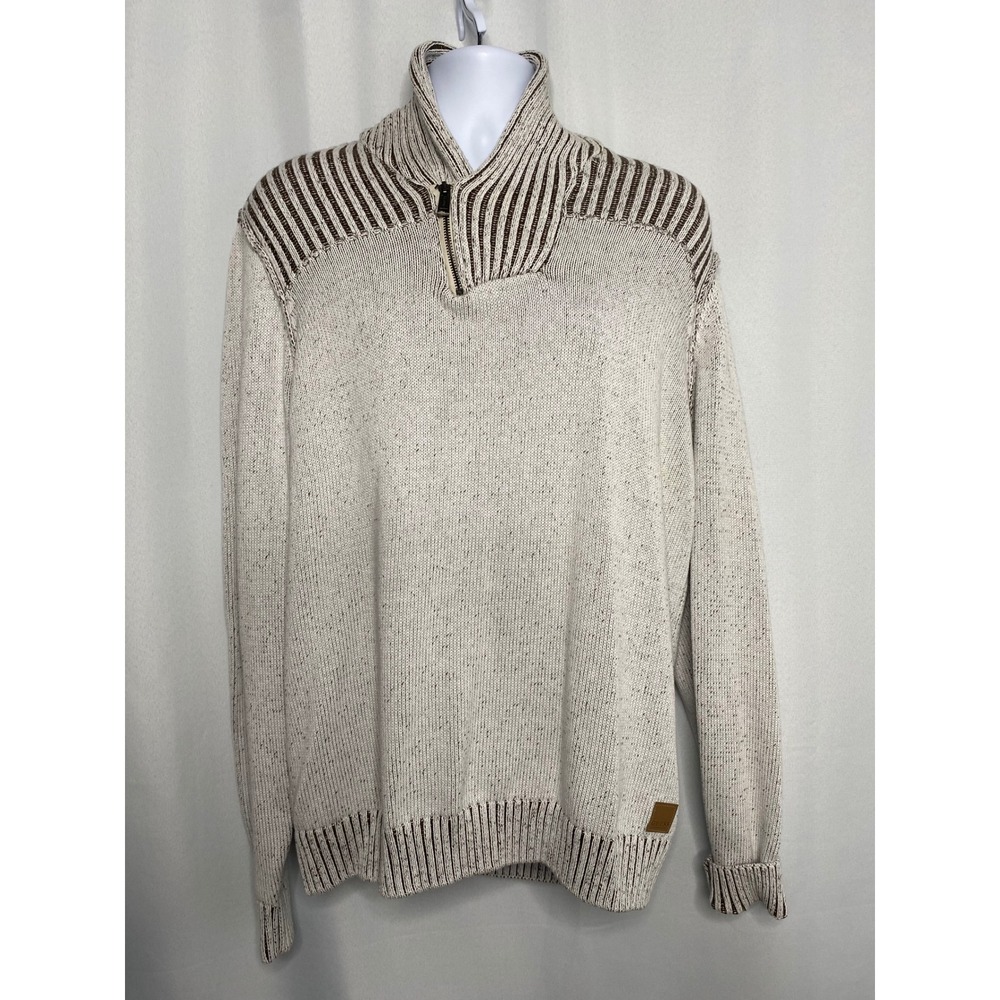 Guess Mens Caly Shawl Sweater Chino Marled Quarter Zip Pullover XXL Coastal Prep